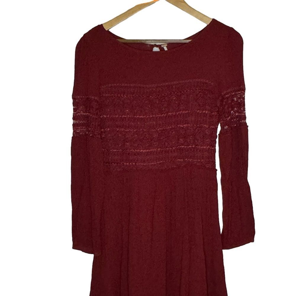 Free People Womens Long Sleeve Lace Inset Gauze Mini Dress Size 8